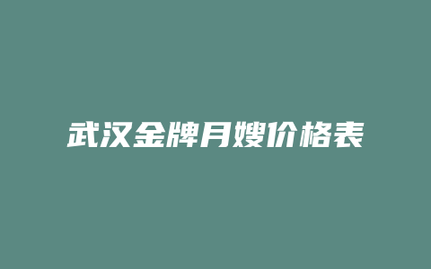 武汉金牌月嫂价格表